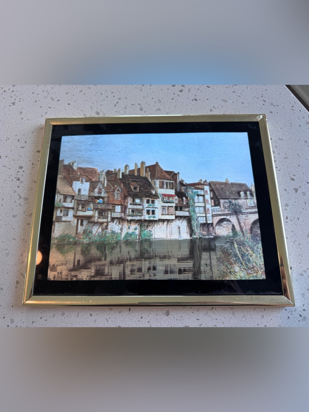 Vintage 1980s Manifestations Inc Optical Illusionary Art, European Village River
